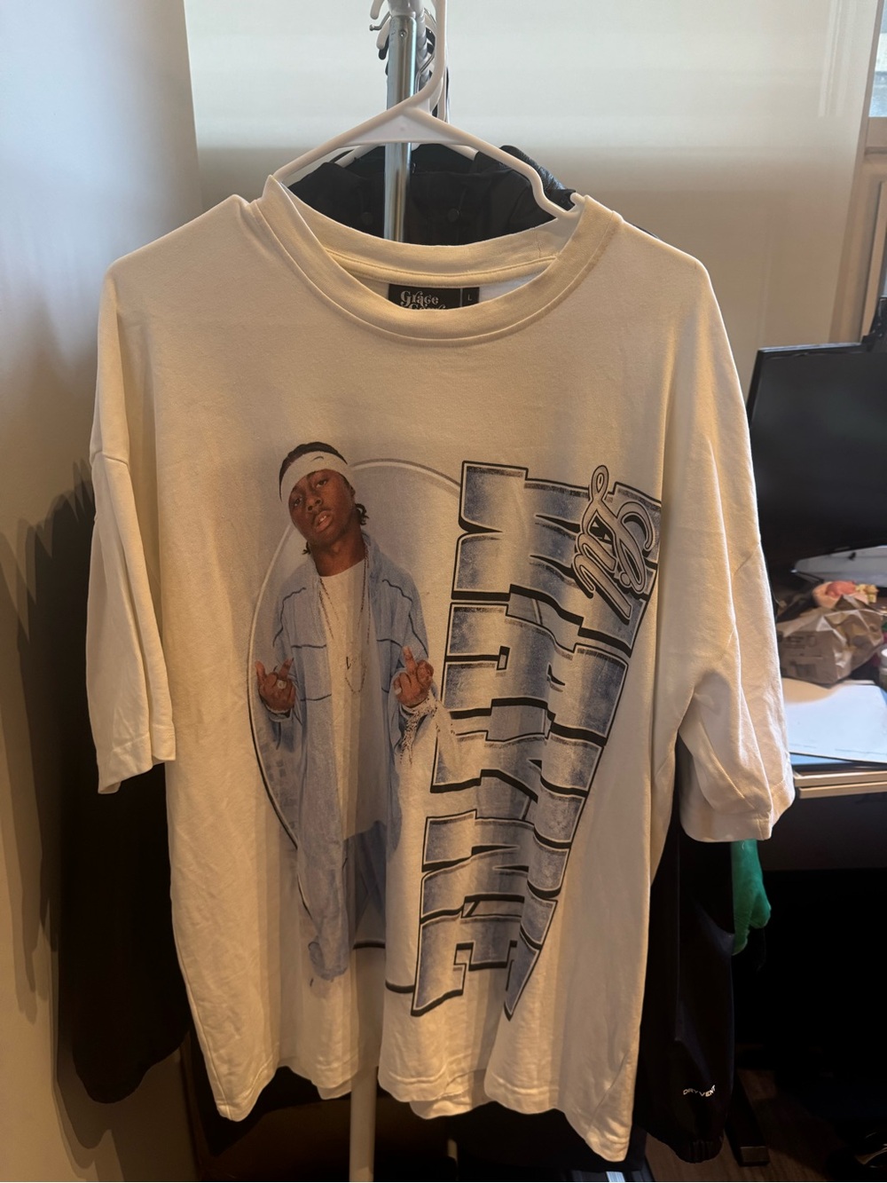 Lil Wayne White Short-Sleeve Graphic Tee with Blue Photo Print